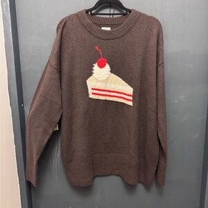 Aerie Brown Sweater with Cake Design NWT
